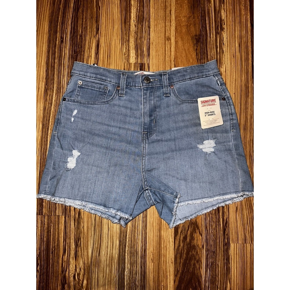 Levi Strauss Girls 18 Distressed High-Rise Denim Shorts Super Stretch Adjustable